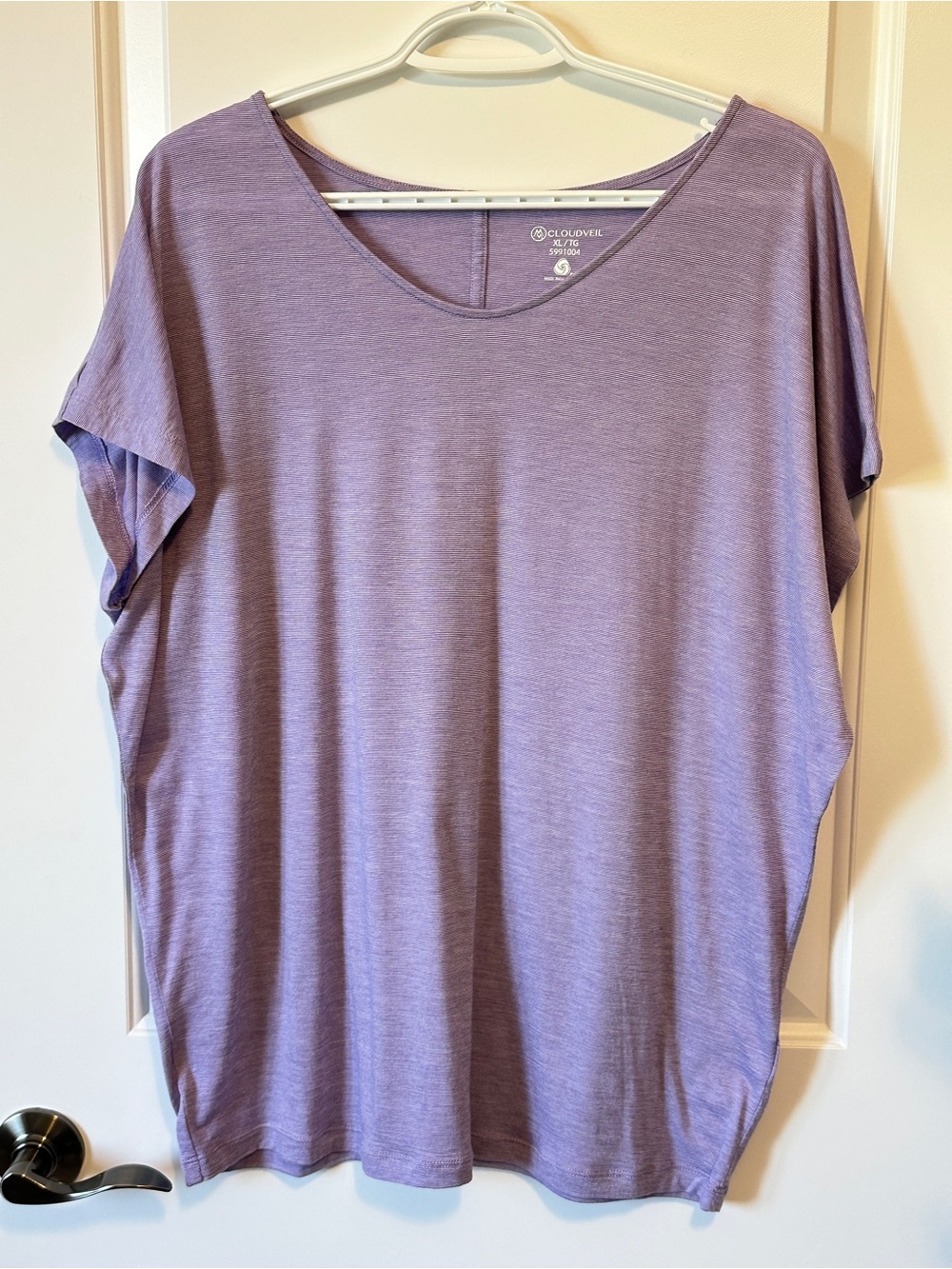 Cloudveil Merino Wool/Tencel Dolman Purple Short Sleeve Top Sz XL